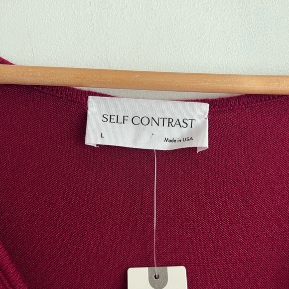 Anthropologie Self Contrast Wrap Burgundy Red Ling Sleeve Top - Picture 6 of 7